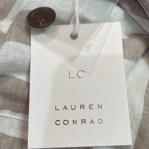 Lauren Conrad Tan White Stripe Size XL NWT Linen Blend Fully Lined Wide Leg - Picture 12 of 13